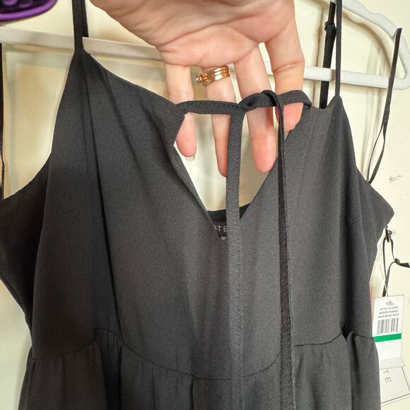 1.State Midi Dress Size Large NWT Black Sleeveless Tiered V-Neck A-Line Strappy - Picture 4 of 10